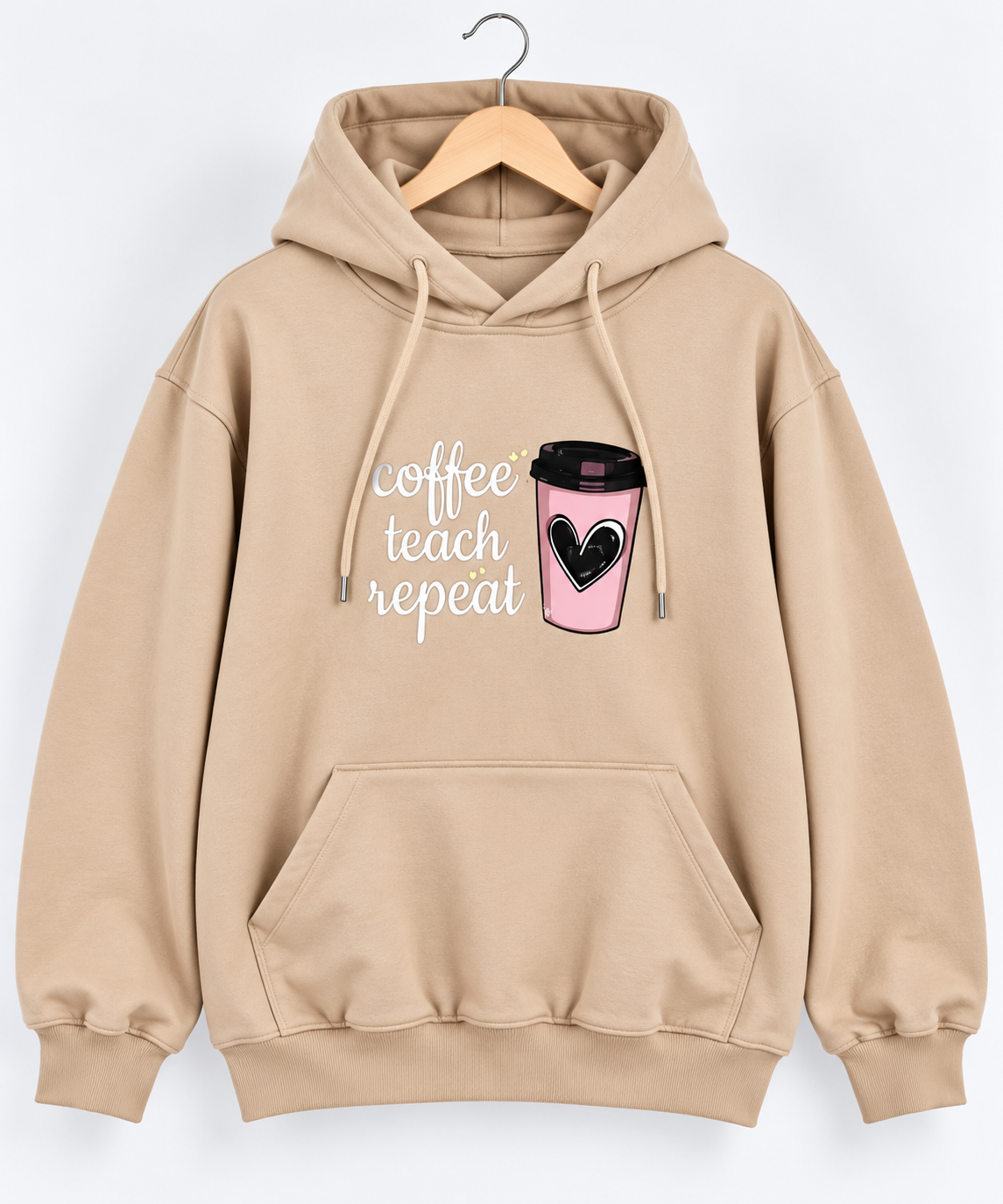 Coffee Teach Repeat Hoodie Beige