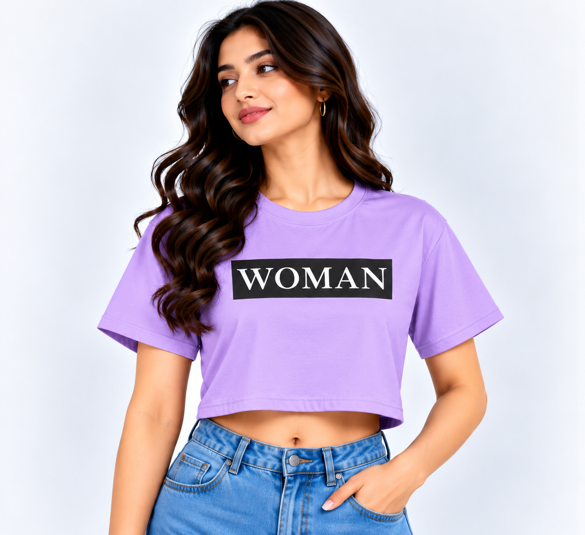 “WOMAN” Crop T-Shirt Lavender
