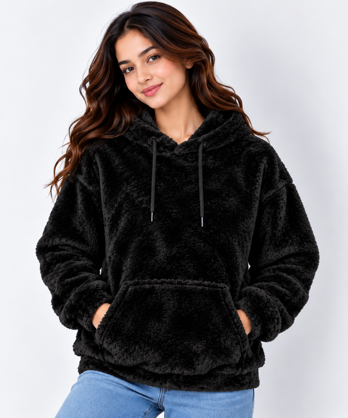 Fur Oversized Hoodie Black