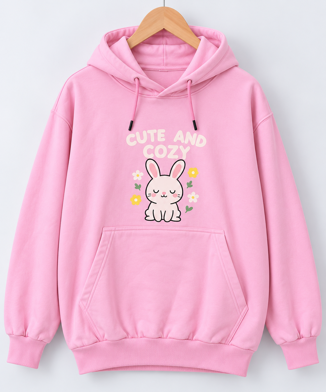 Cute and Cozy Bunny Graphic Oversized Hoodie Pink