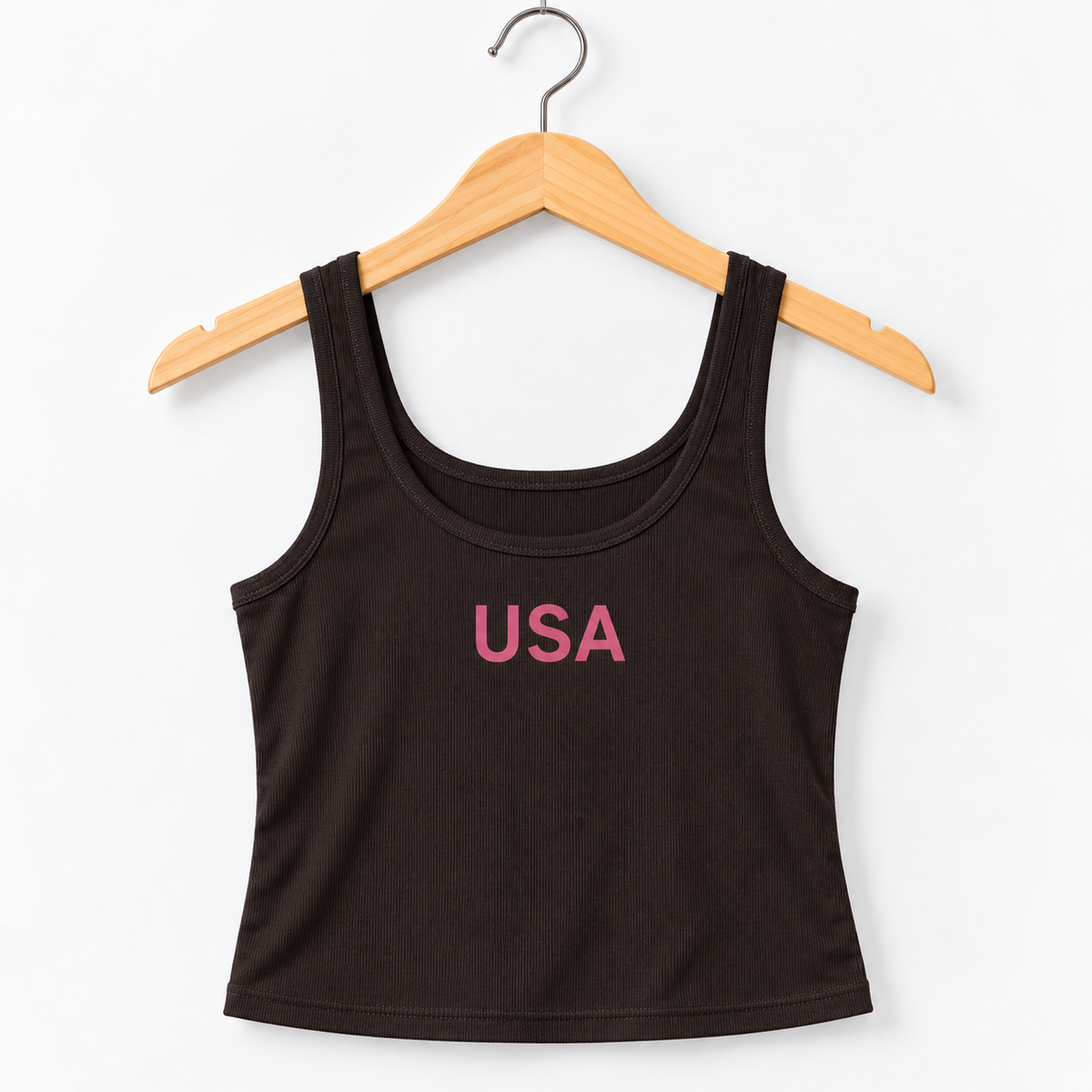 Ribbed USA Print Sleeveless Tank Top Black