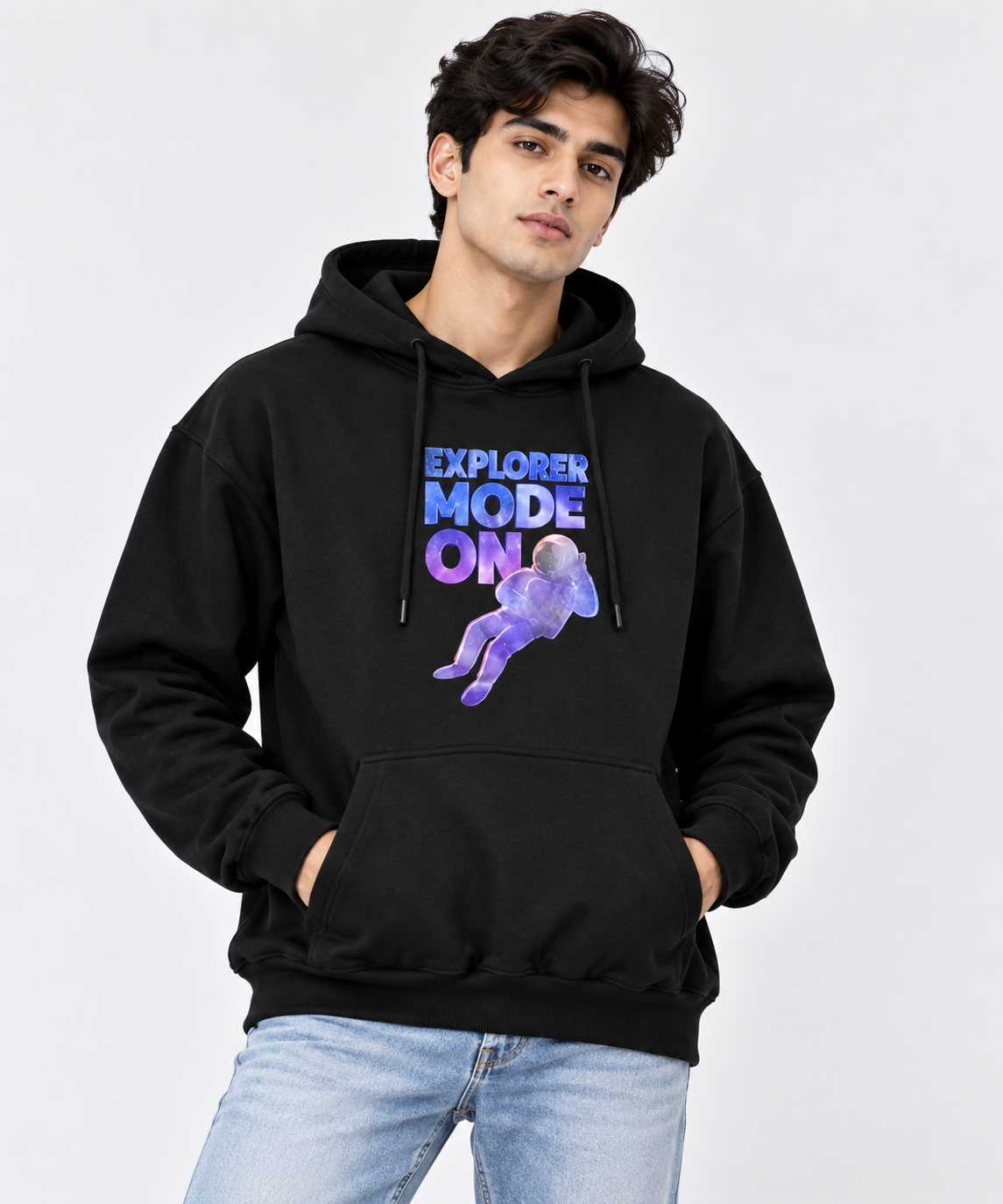 Explorer Mode On Astronaut Graphic Hoodie Black