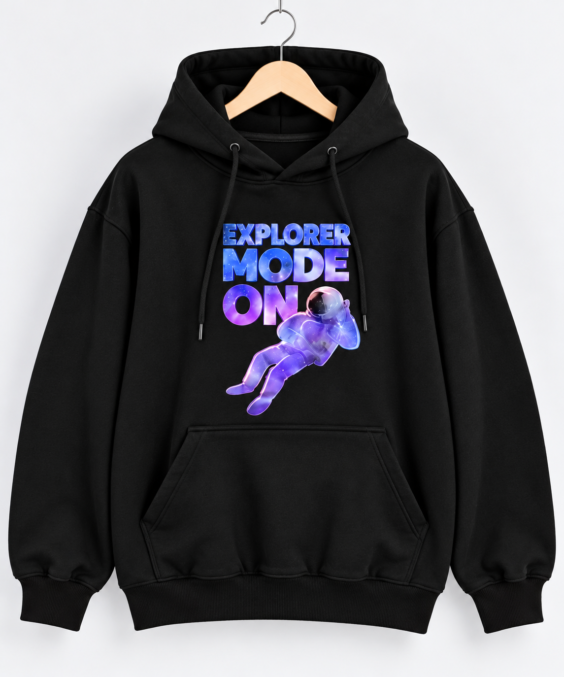 Explorer Mode On Astronaut Graphic Hoodie Black