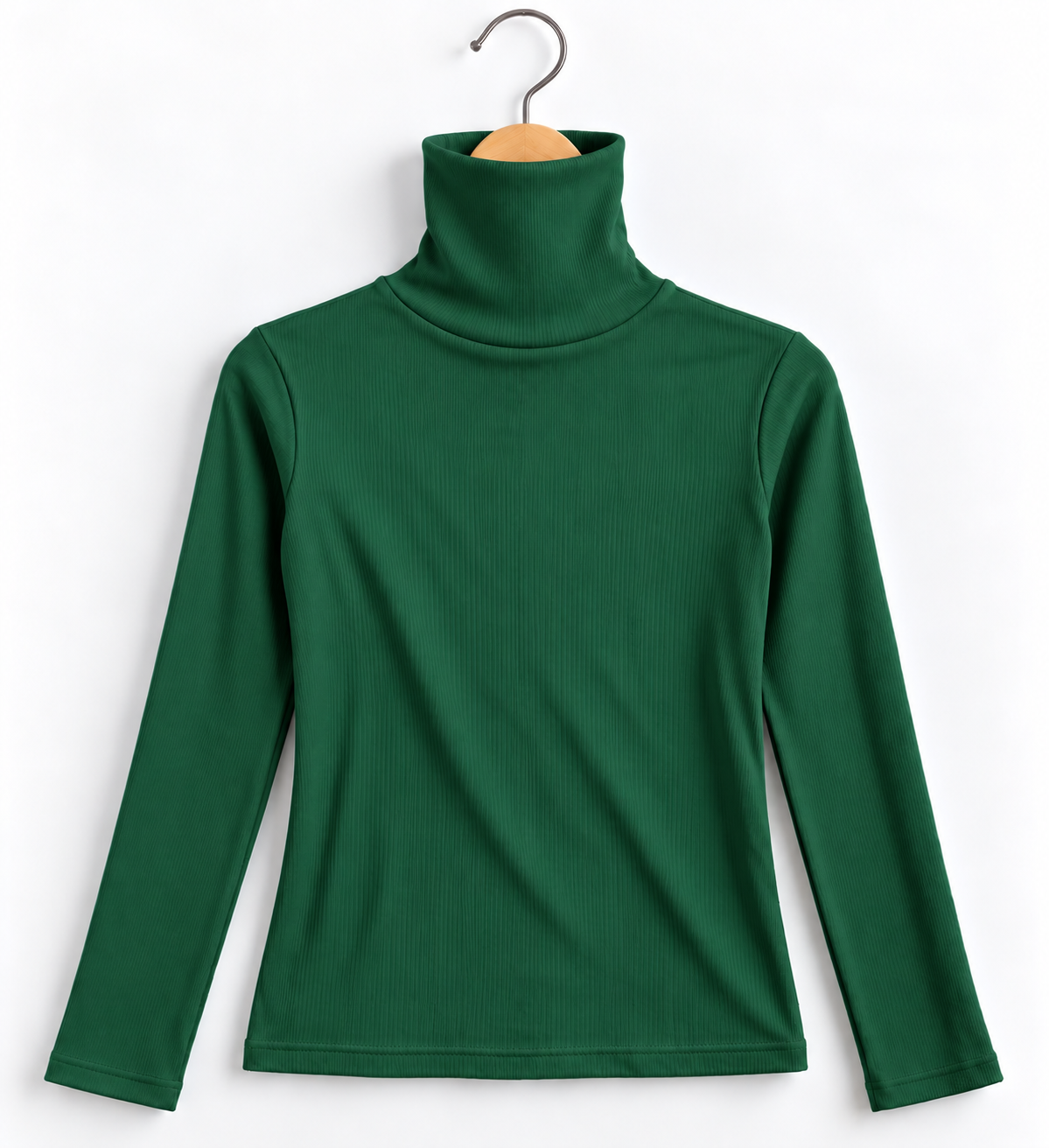 High Collar Full Sleeve Ribbed Top Green