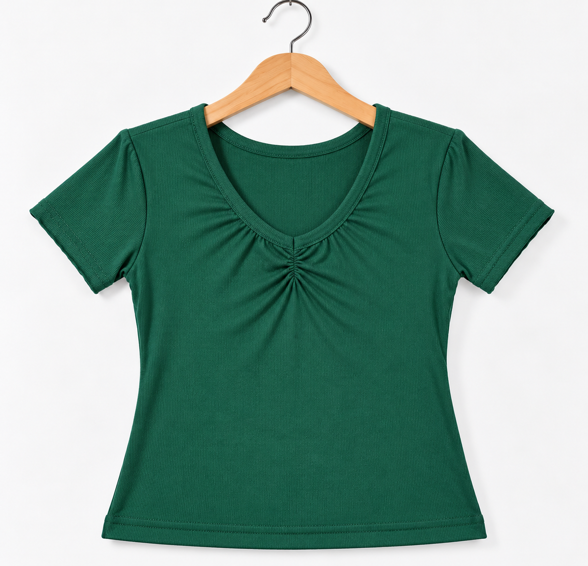 Notch V Neck Top Green