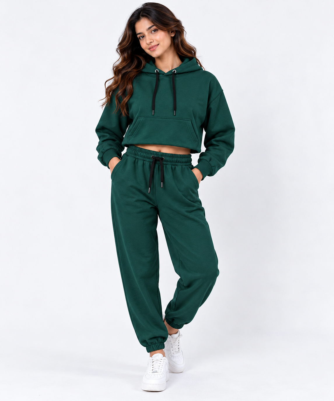 Cropped Hoodie & Jogger Coord Set Bottle Green