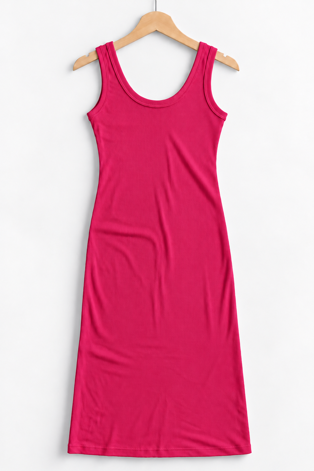 Round Neck Sleevess Ribbed Dress Dark Pink