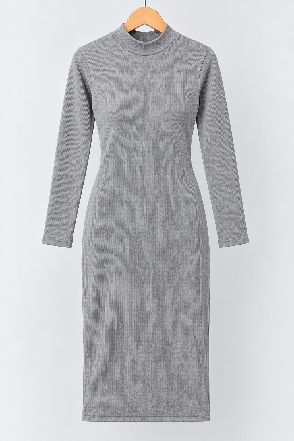 Ribbed Mock Neck Midi Dress Grey