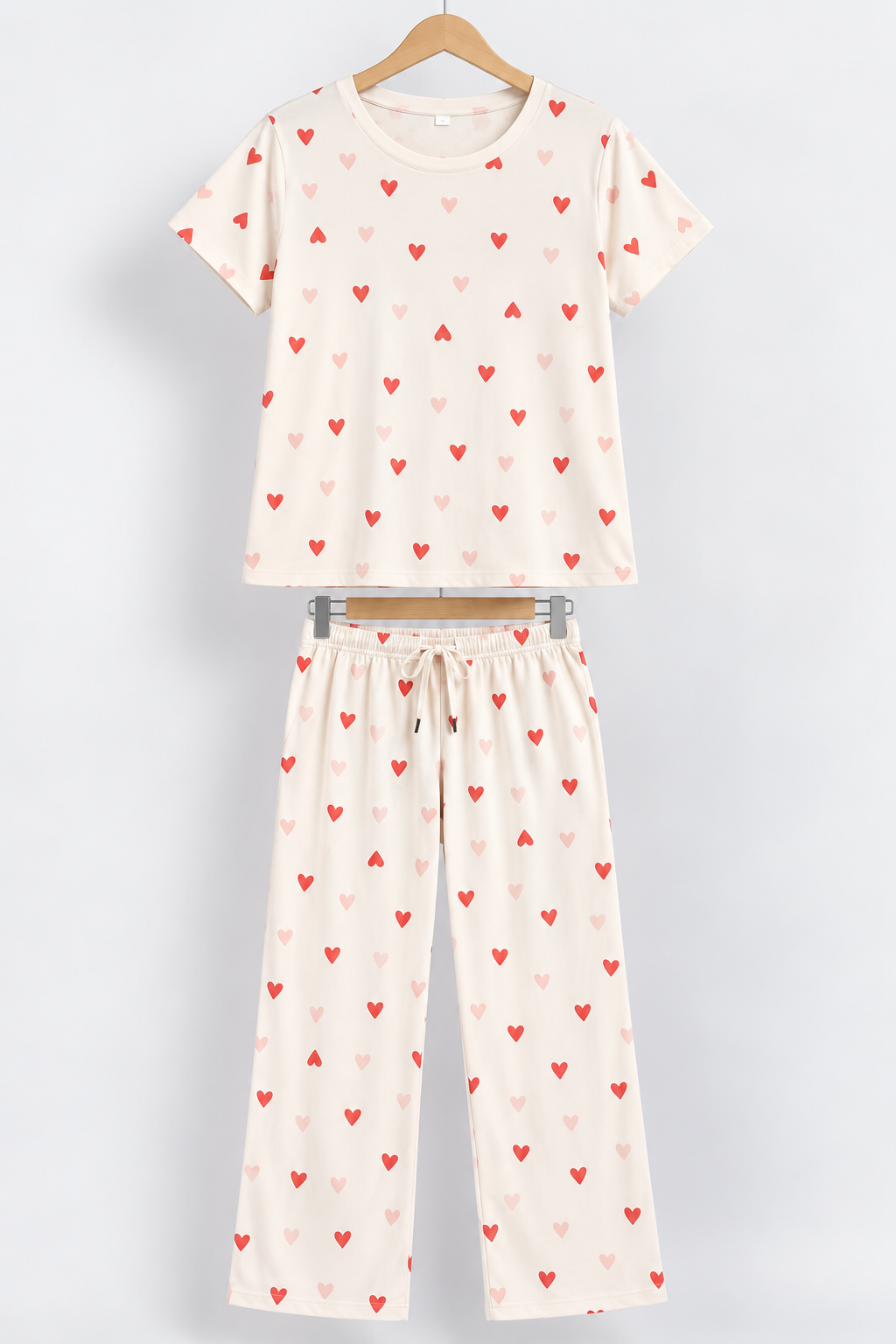 Heart Print Half-Sleeve Coord Set White