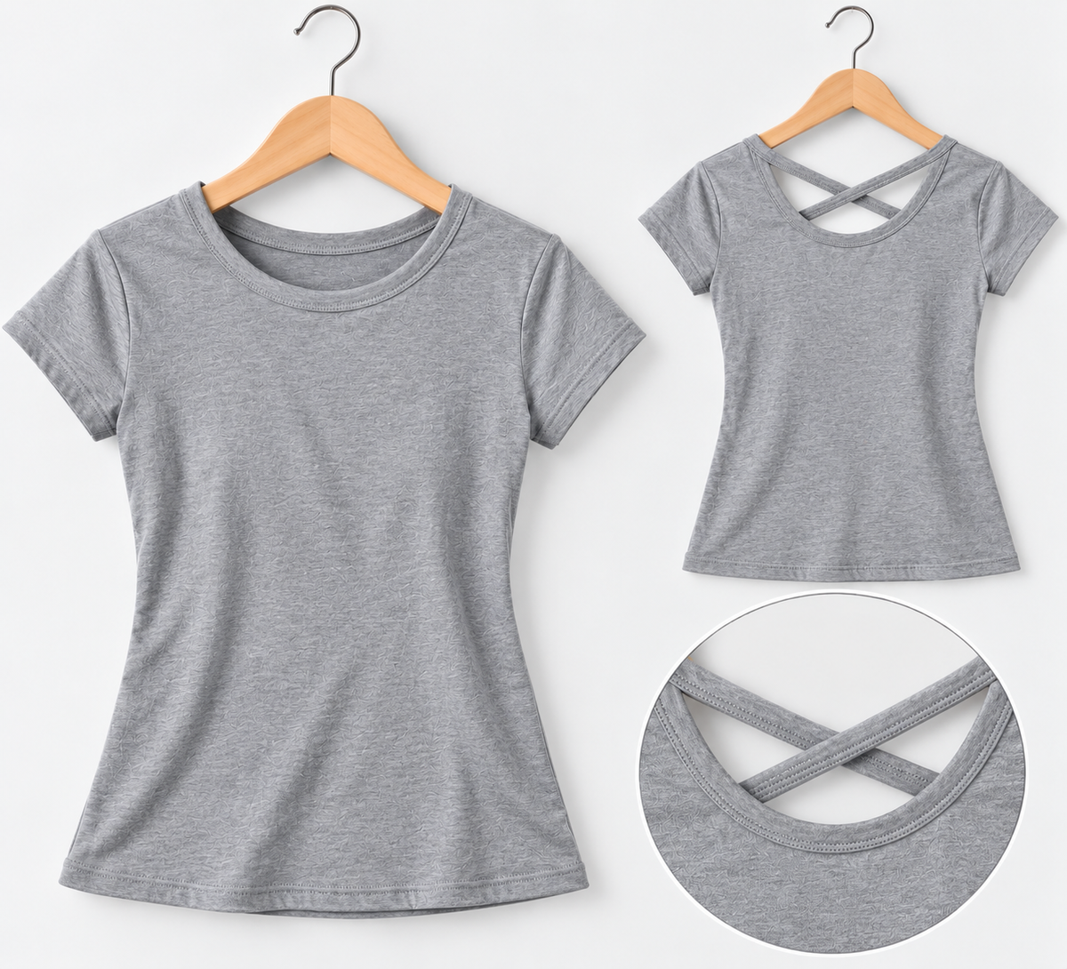 Criss-Cross Back Short-Sleeve Top Grey
