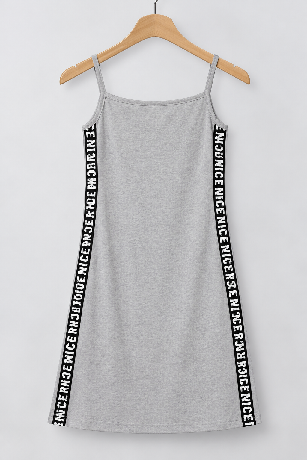 Side Tape Spaghetti Strap Dress Grey