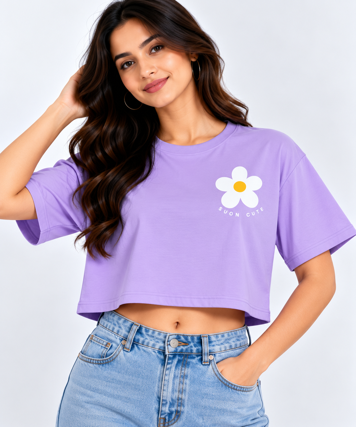 Sugn Cute Flower Crop T-Shirt Lavender