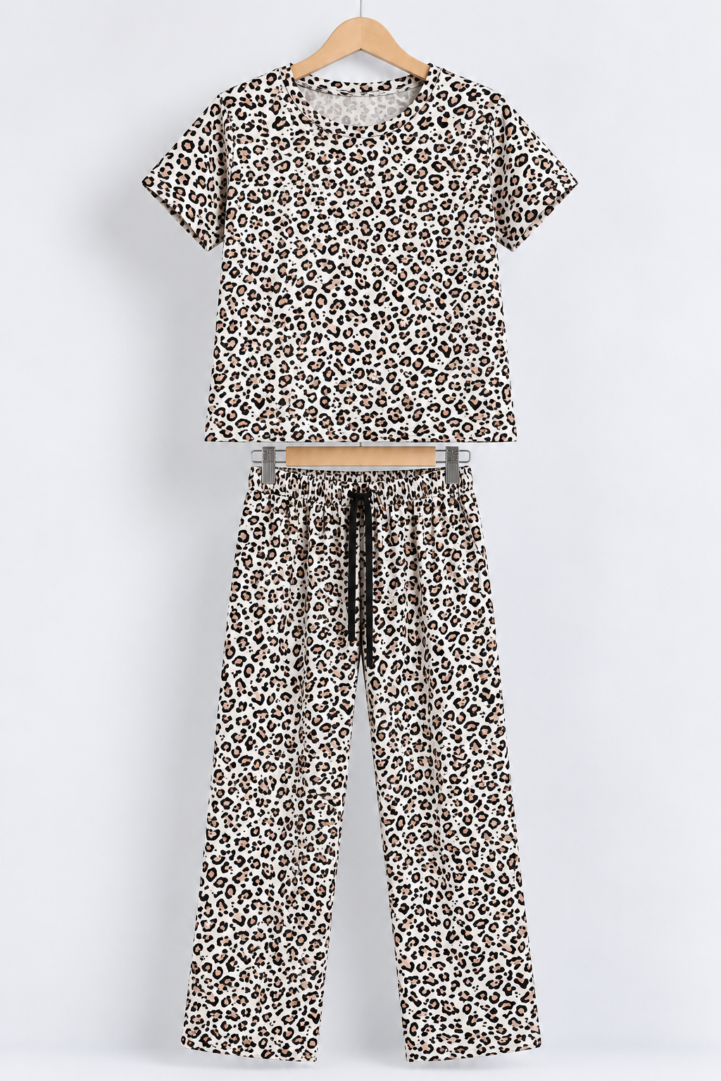 Leopard Print Half-Sleeve Coord Set Cream