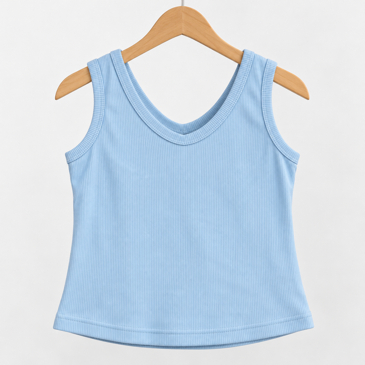 Ribbed V-Neck Tank Top Sky Blue
