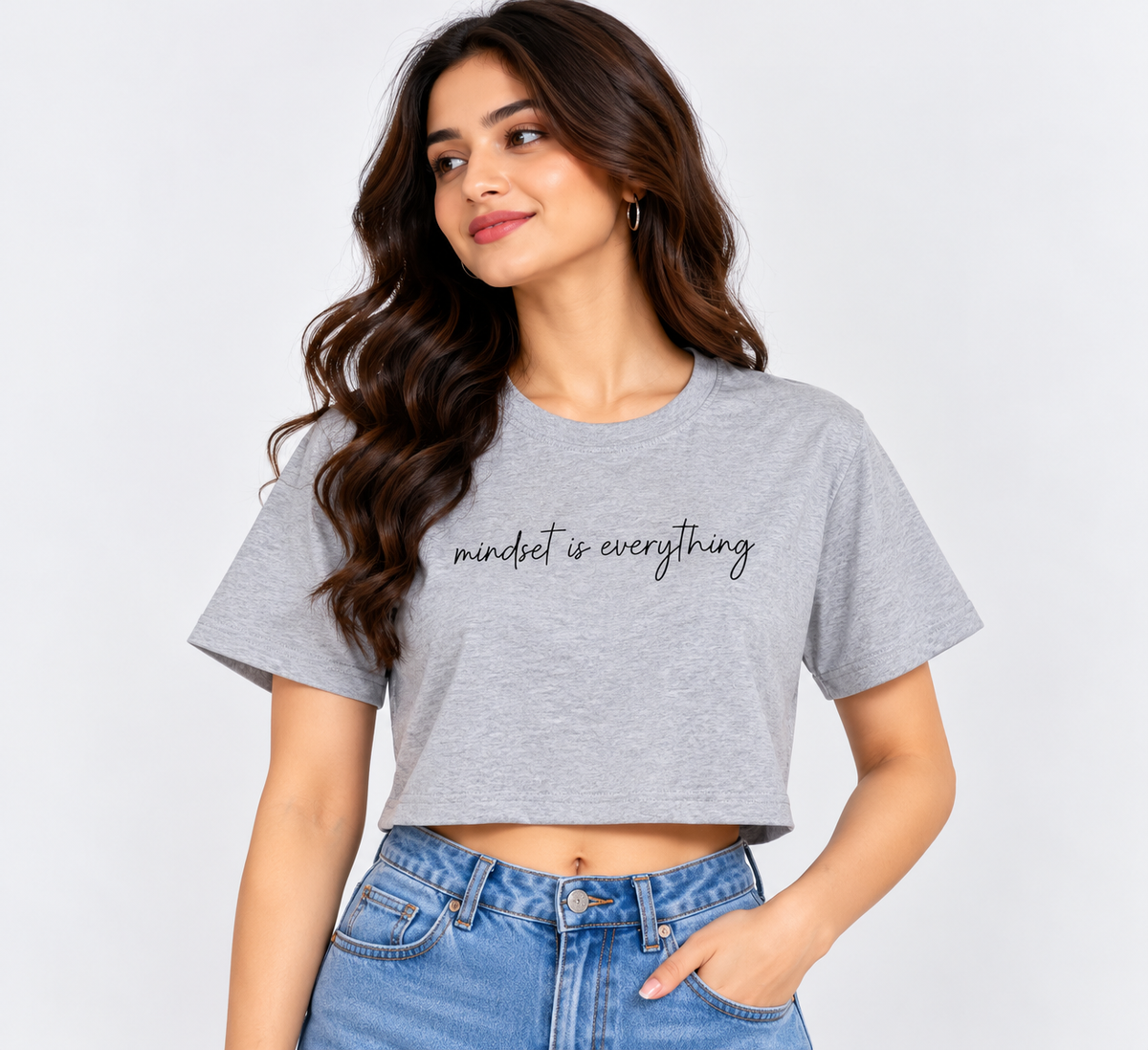 Mindset Is Everything Crop T-Shirt Grey