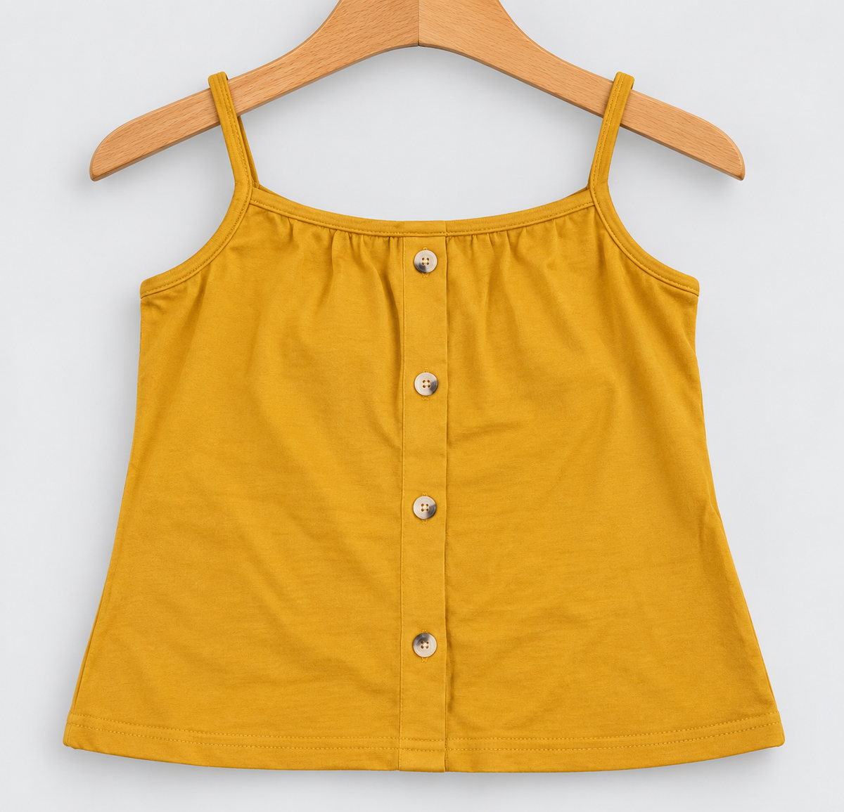 Button-Front Spaghetti Strap Ribbed Top Mustard
