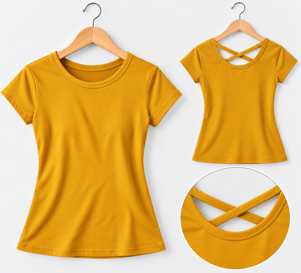 Criss-Cross Back Short-Sleeve Top Mustard