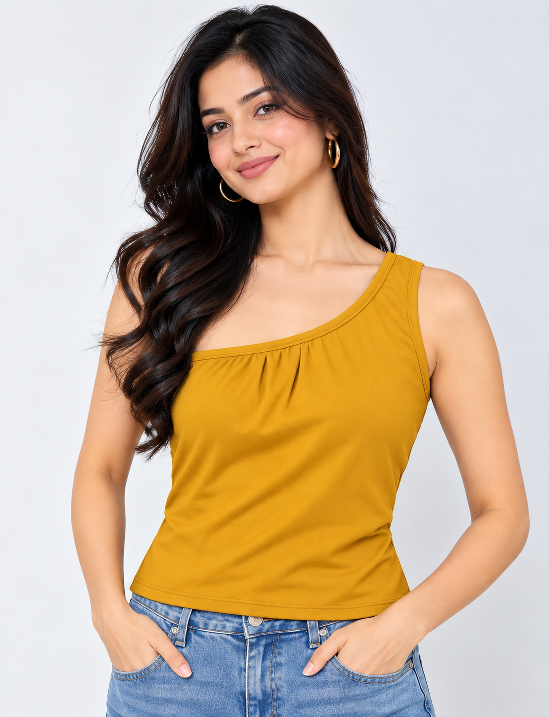 One Shoulder Sleeveless Top Mustard