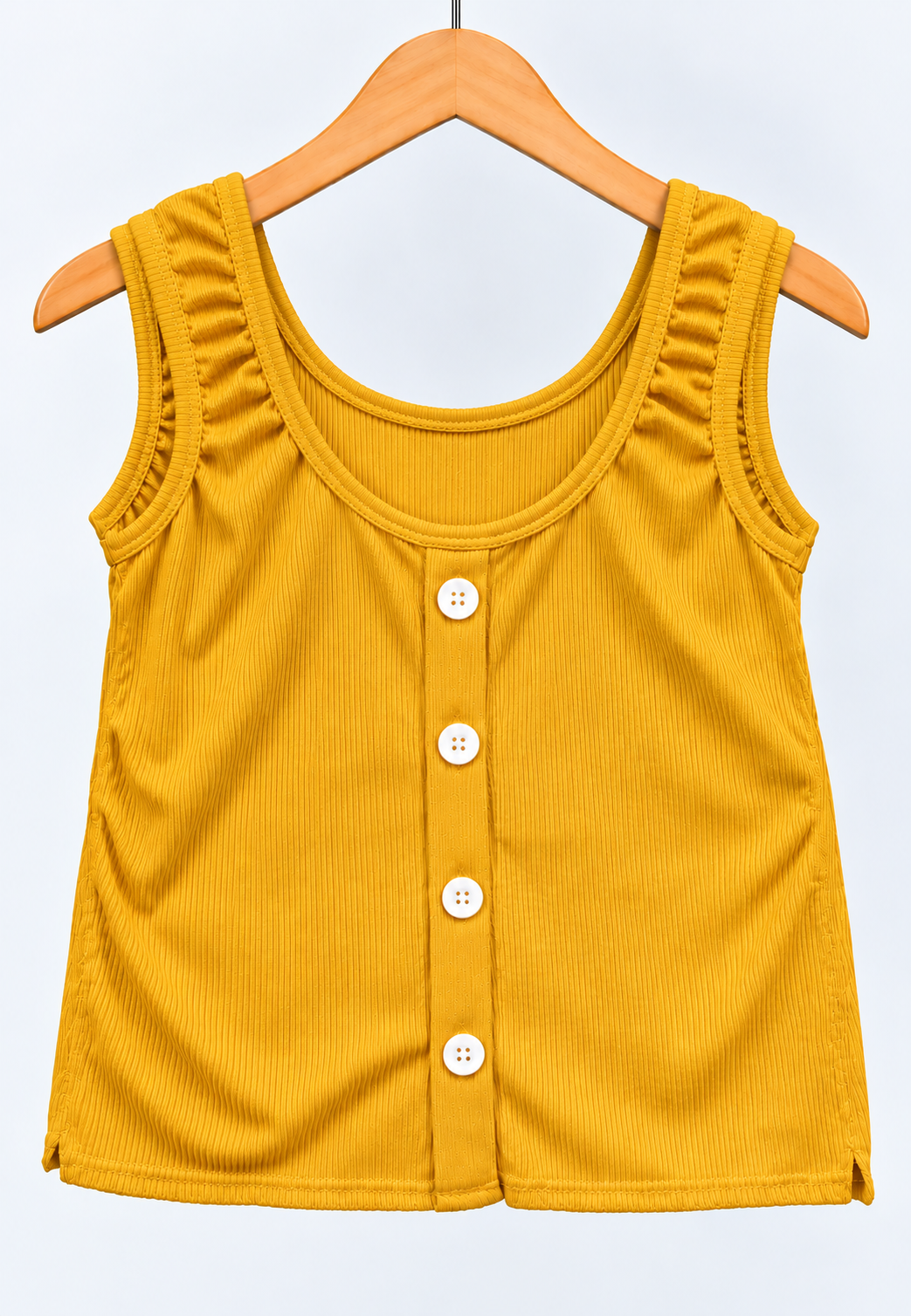 Ribbed Four-Button Tank Top Mustard