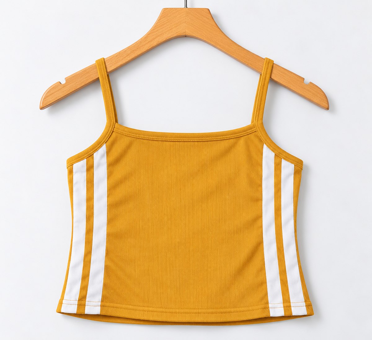 Ribbed Side-Stripe Spaghetti Strap Cami Top Mustard