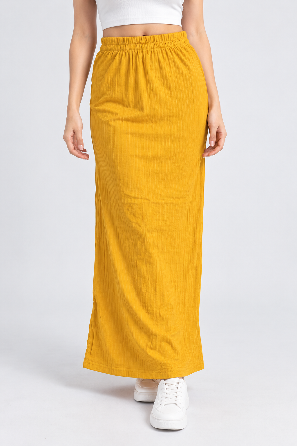 Ribbed Maxi Skirt Mustard