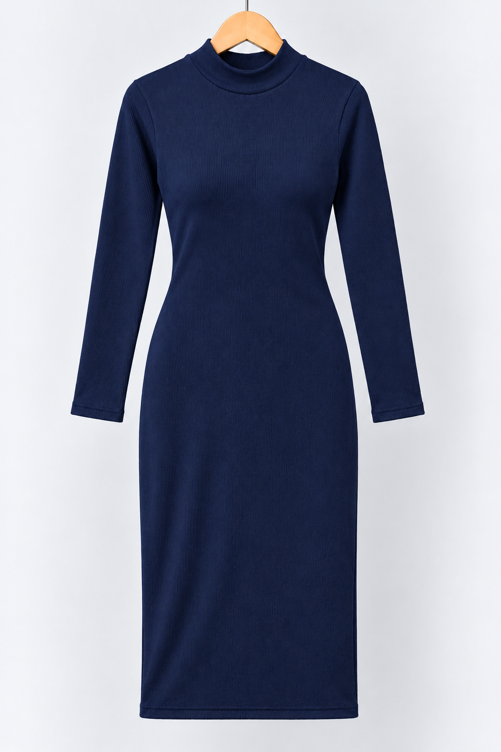 Ribbed Mock Neck Midi Dress Navy