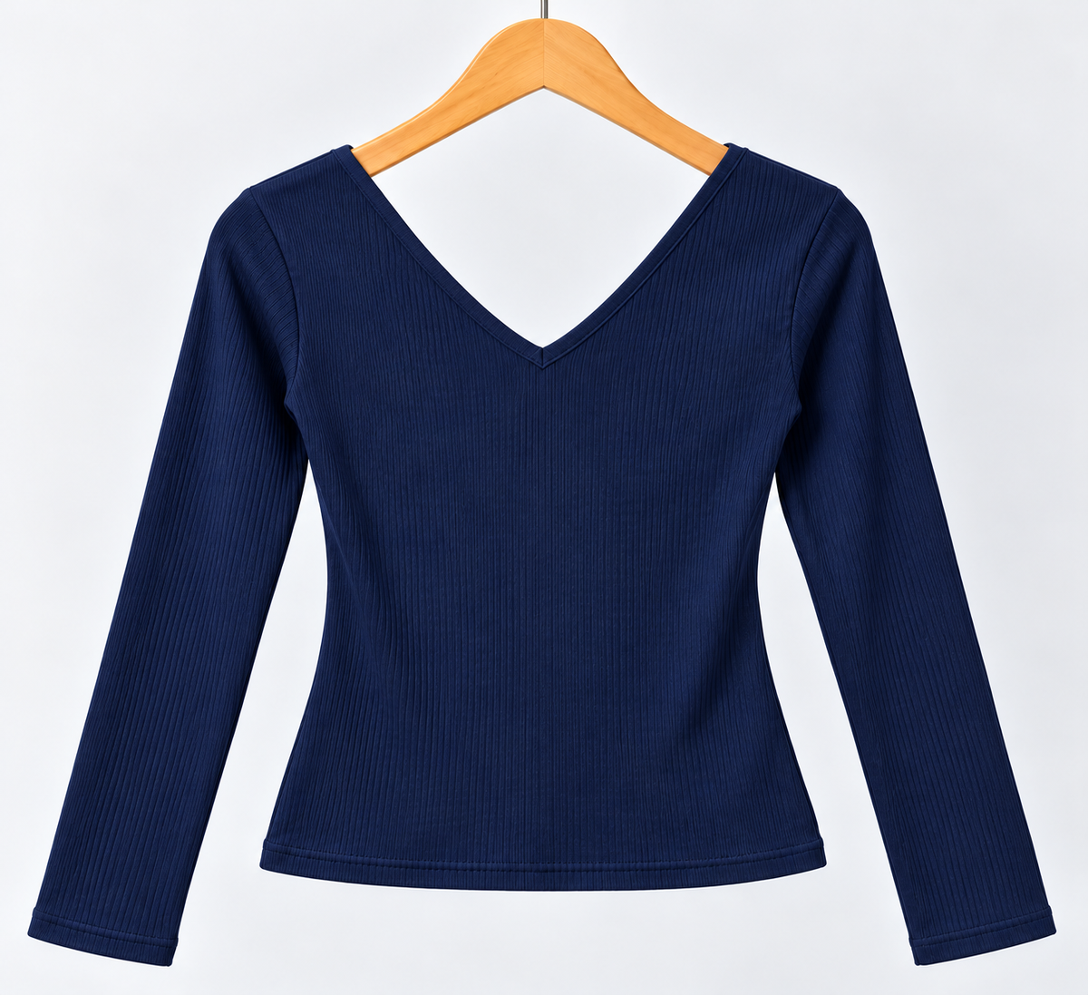 Deep V Neck Full Sleeves Top Navy