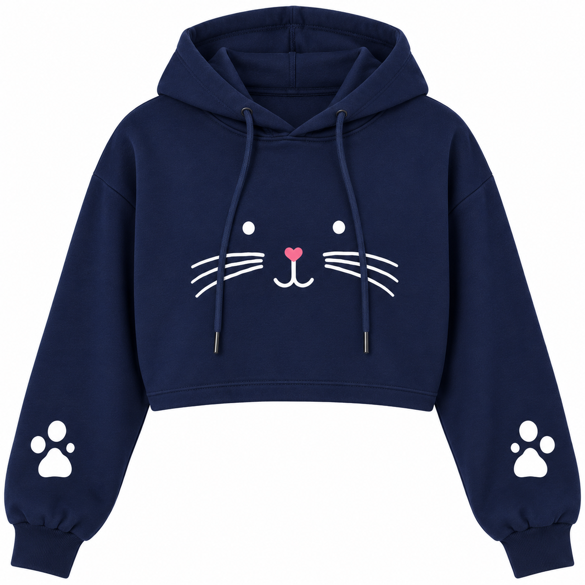 Cat Paw Print Cropped Hoodie Navy