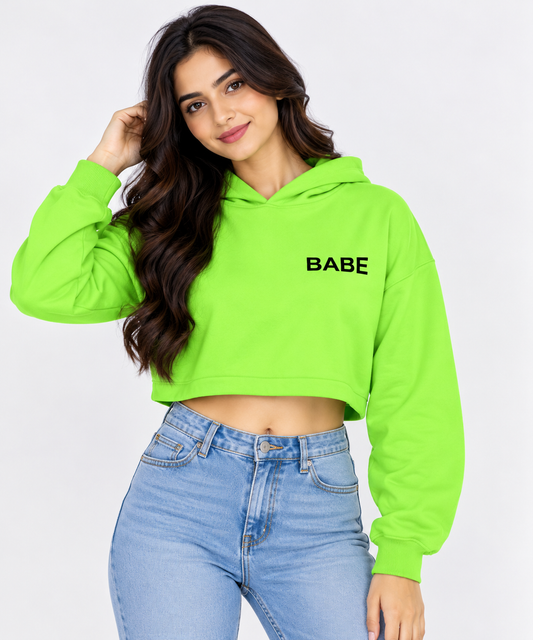 Babe Cropped Hoodie Neon