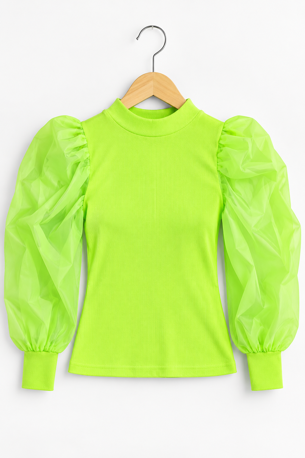 Puff Sleeve High-Neck Top Neon