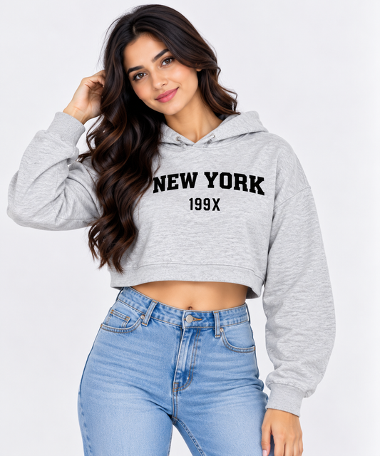 New York 199X Cropped Hoodie Grey