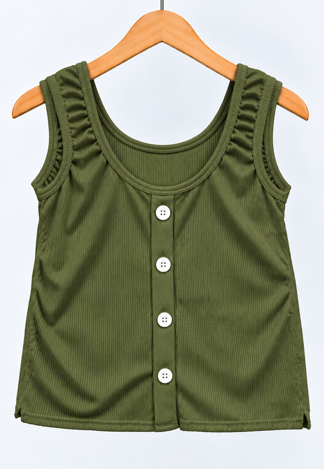 Ribbed Four-Button Tank Top Olive Green