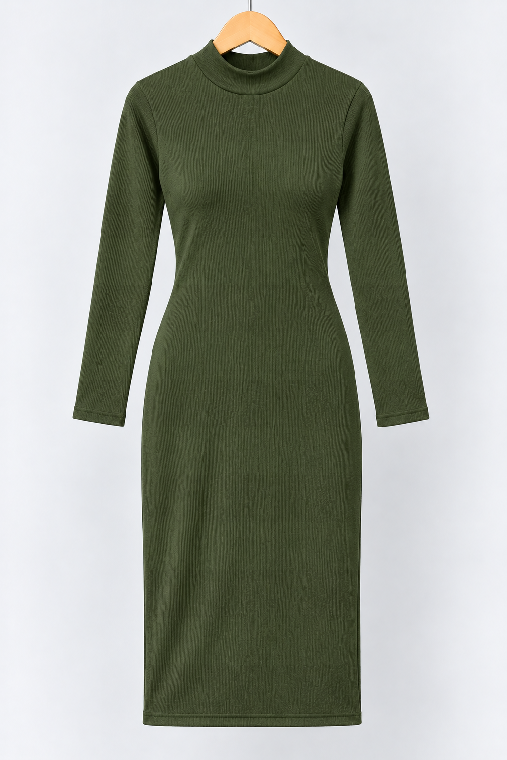 Ribbed Mock Neck Midi Dress Green