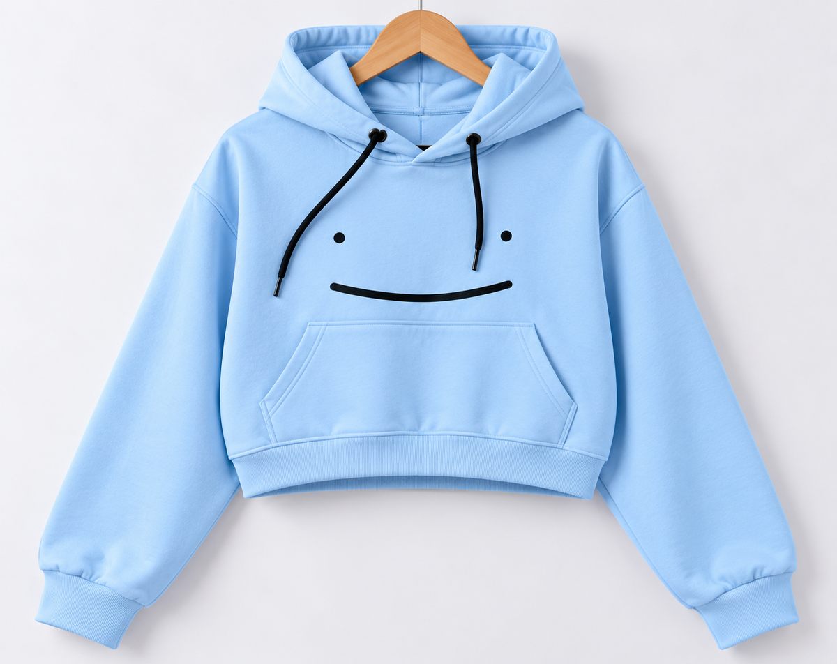 Smiley Face Cropped Hoodie Sky Blue