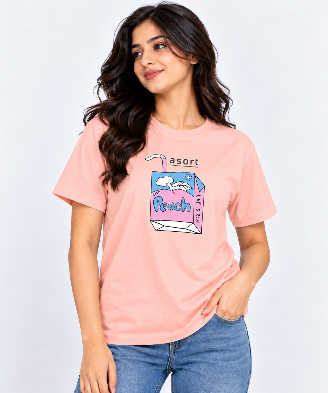 Peach Juice Graphic Regular Fit T-Shirt Peach