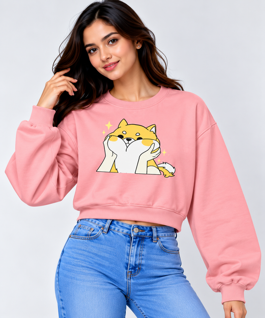 Cute Cat Cropped Sweatshirt Pink
