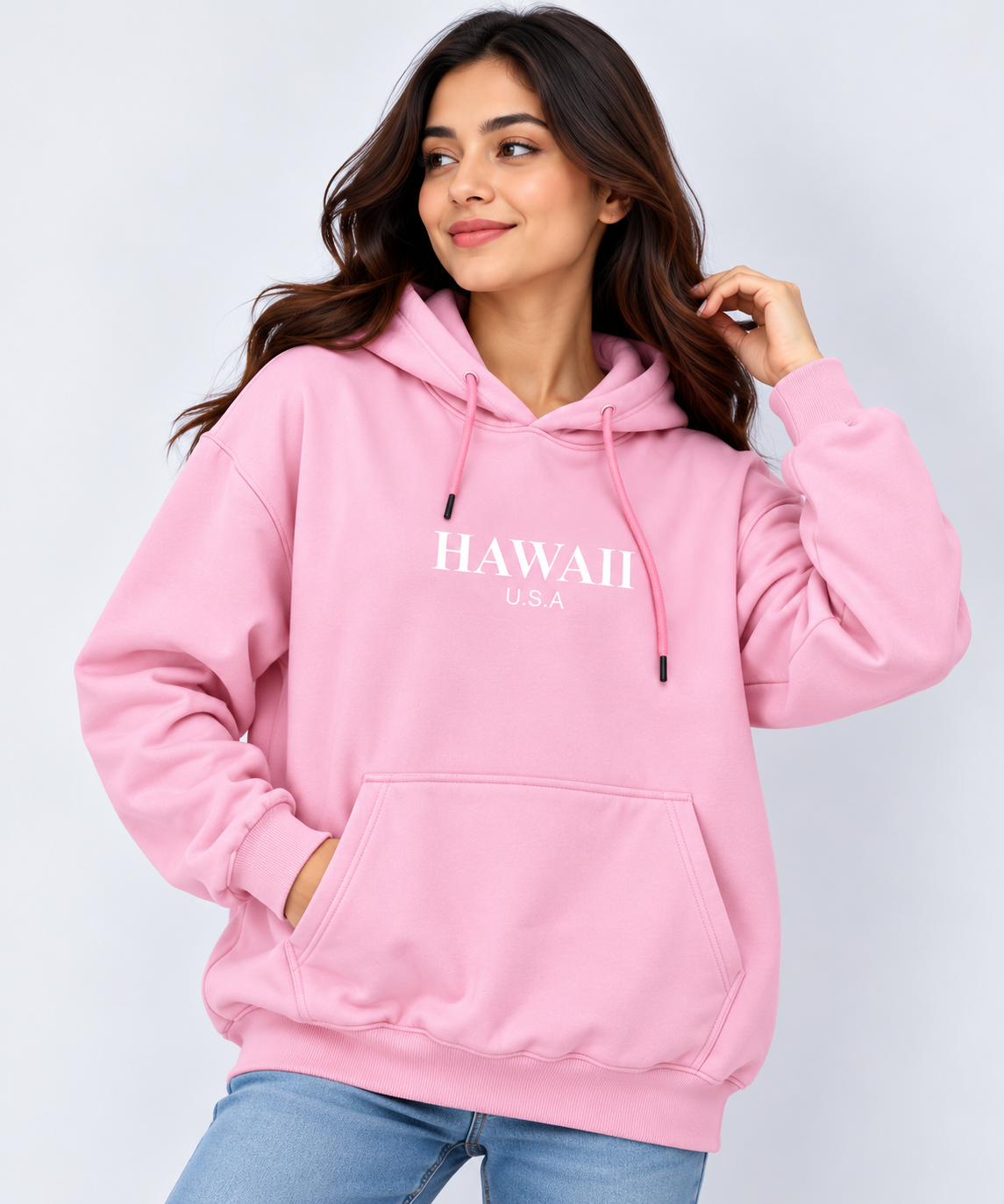 Hawaii U.S.A Print Oversized Hoodie Pink