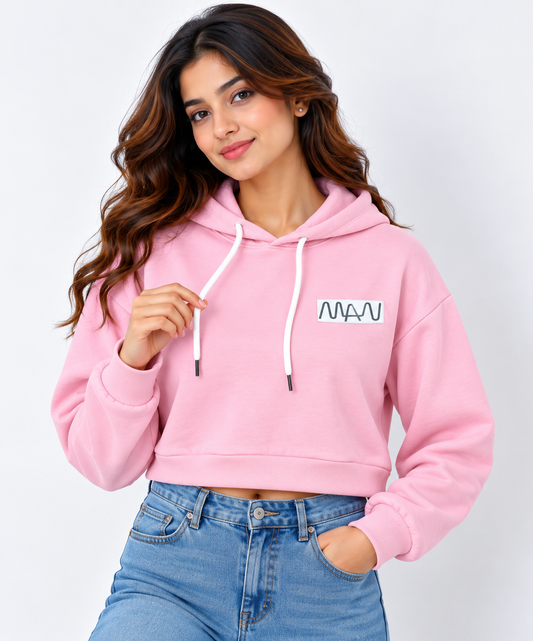 Wave Logo Cropped Hoodie Pink