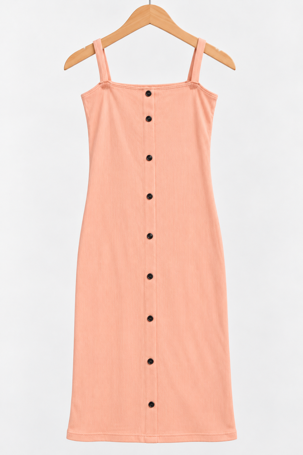 Ribbed Button-Front Cami Dress Peach