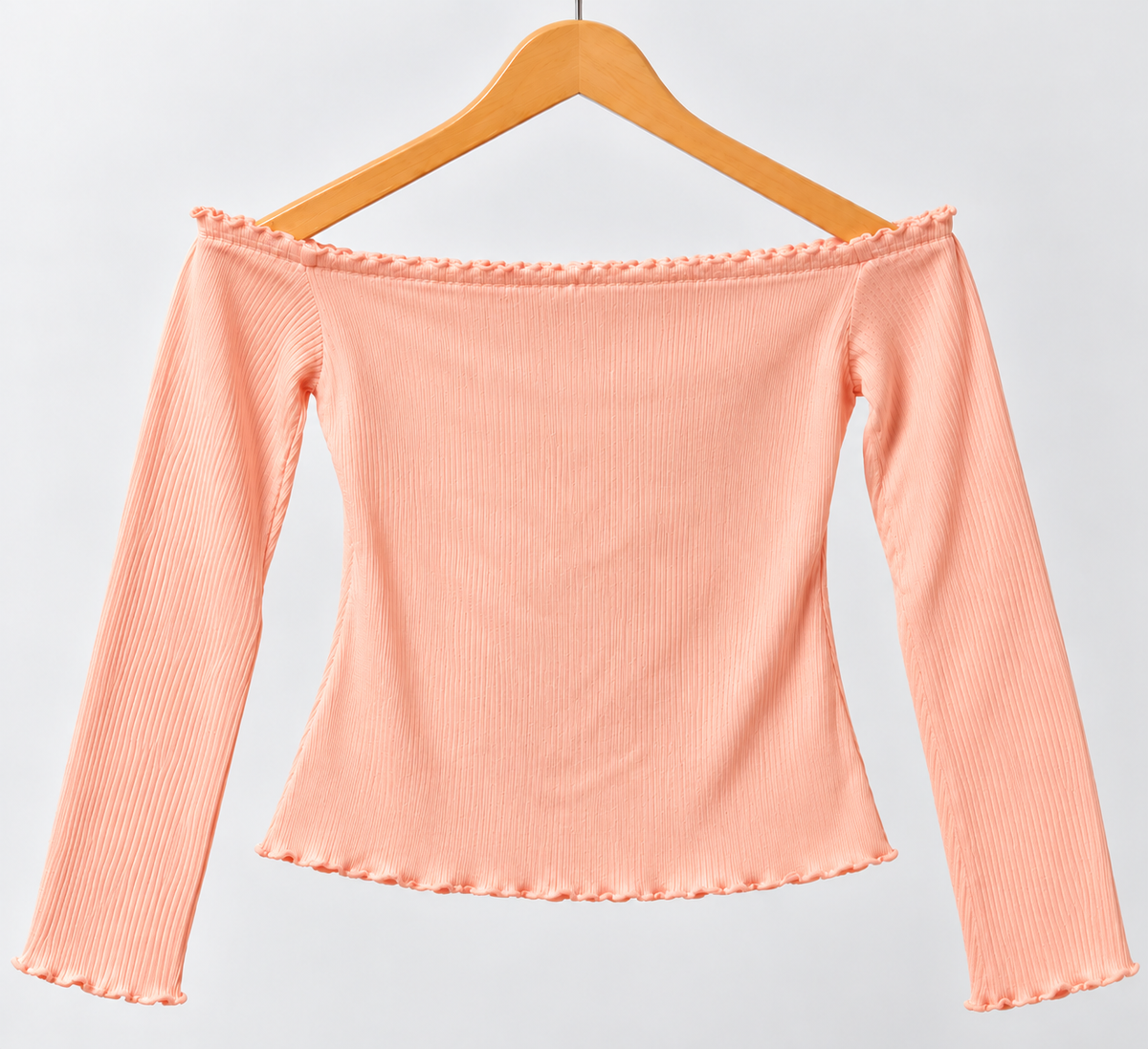 Off-Shoulder Full Sleeve Top Peach