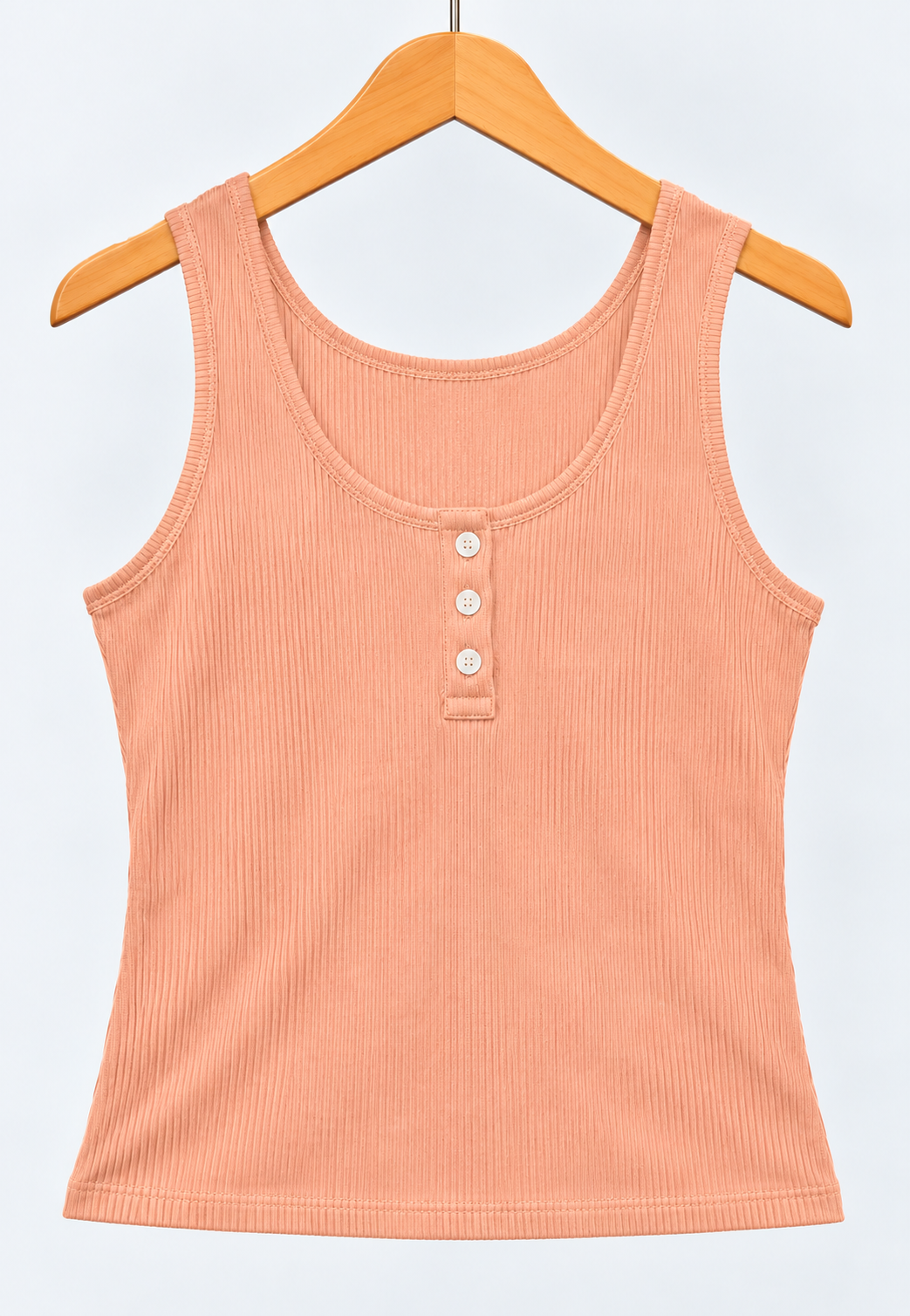Ribbed Button-Front Tank Top Peach