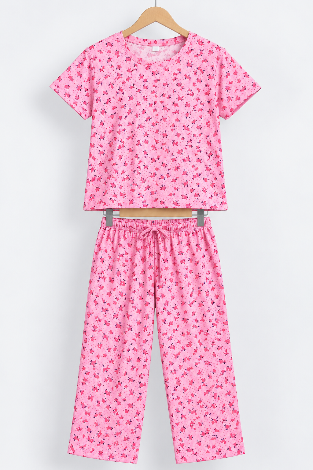 Floral Print Half-Sleeve Coord Set Pink