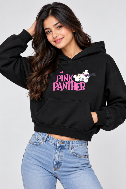 Pink Panther Cropped Hoodie Black