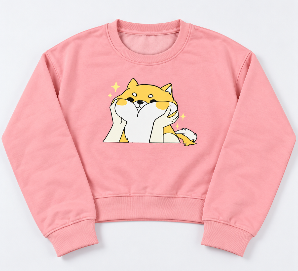 Cute Cat Cropped Sweatshirt Pink