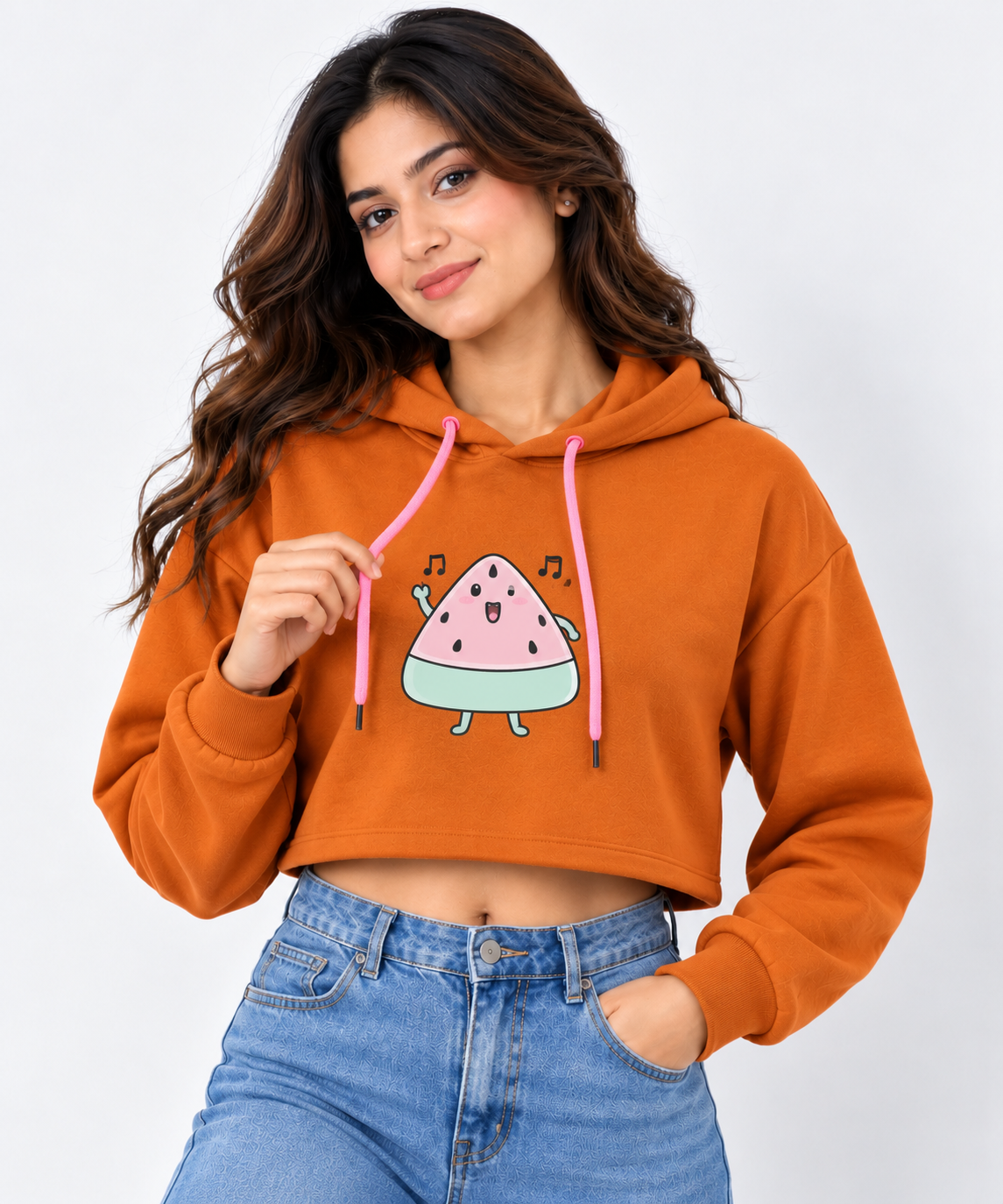 Dancing Watermelon Cropped Hoodie Orange