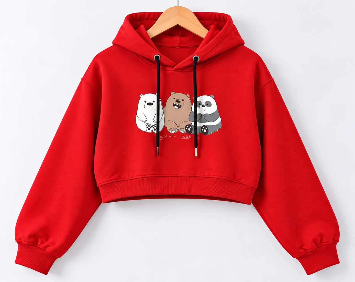 3 Bears Graphic Cropped Hoodie Red