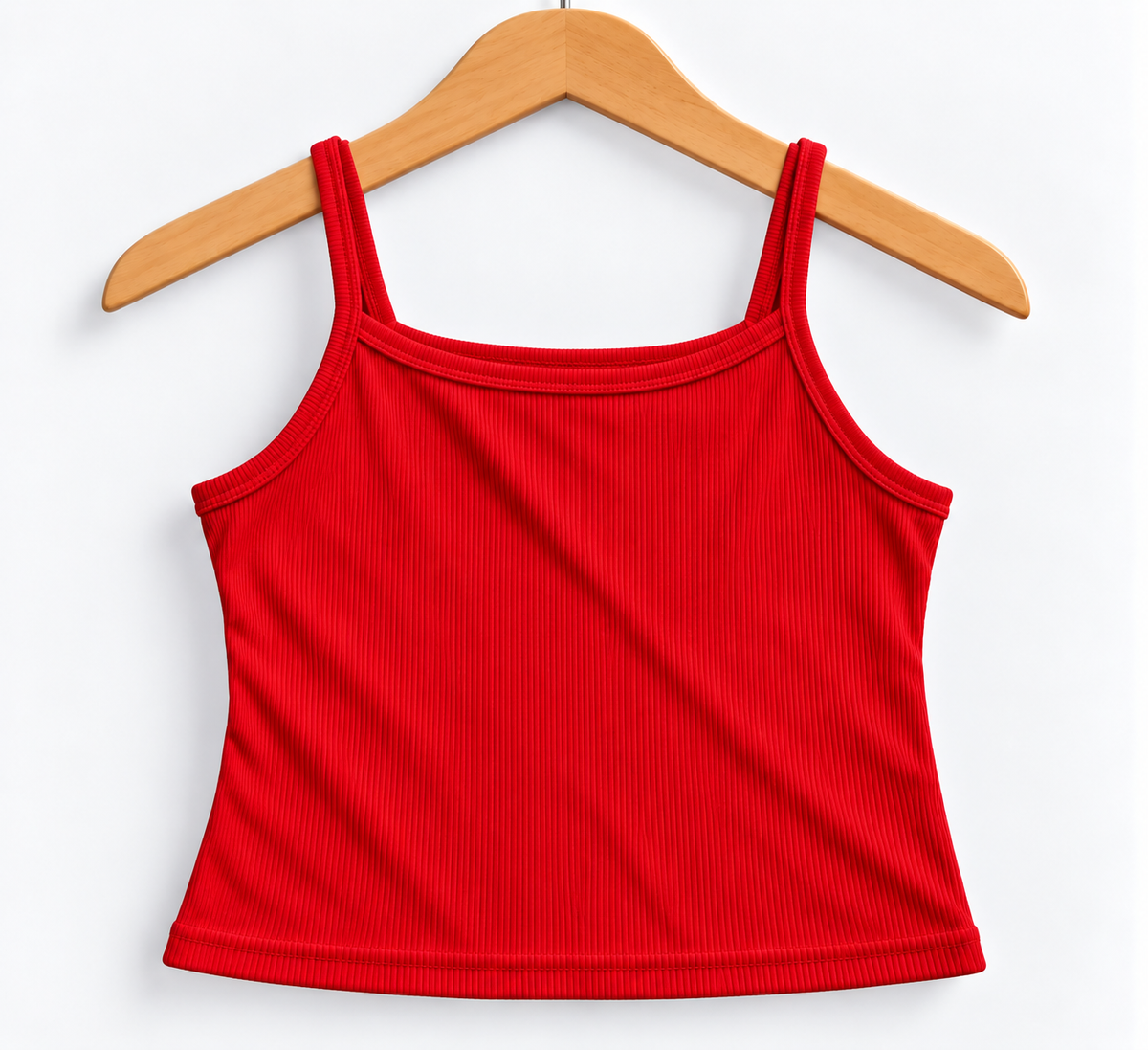 Ribbed Square-Neck Cami Top Red