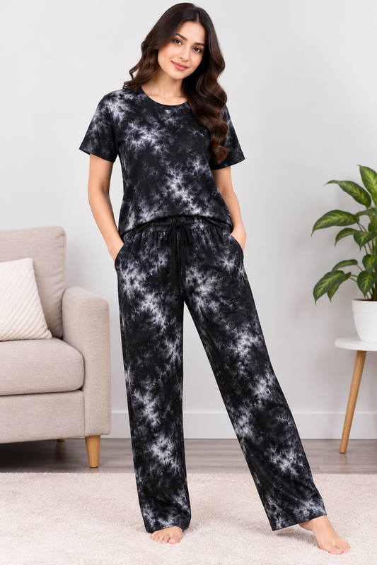Tie-Dye T-Shirt & Pajama Coord Set Black