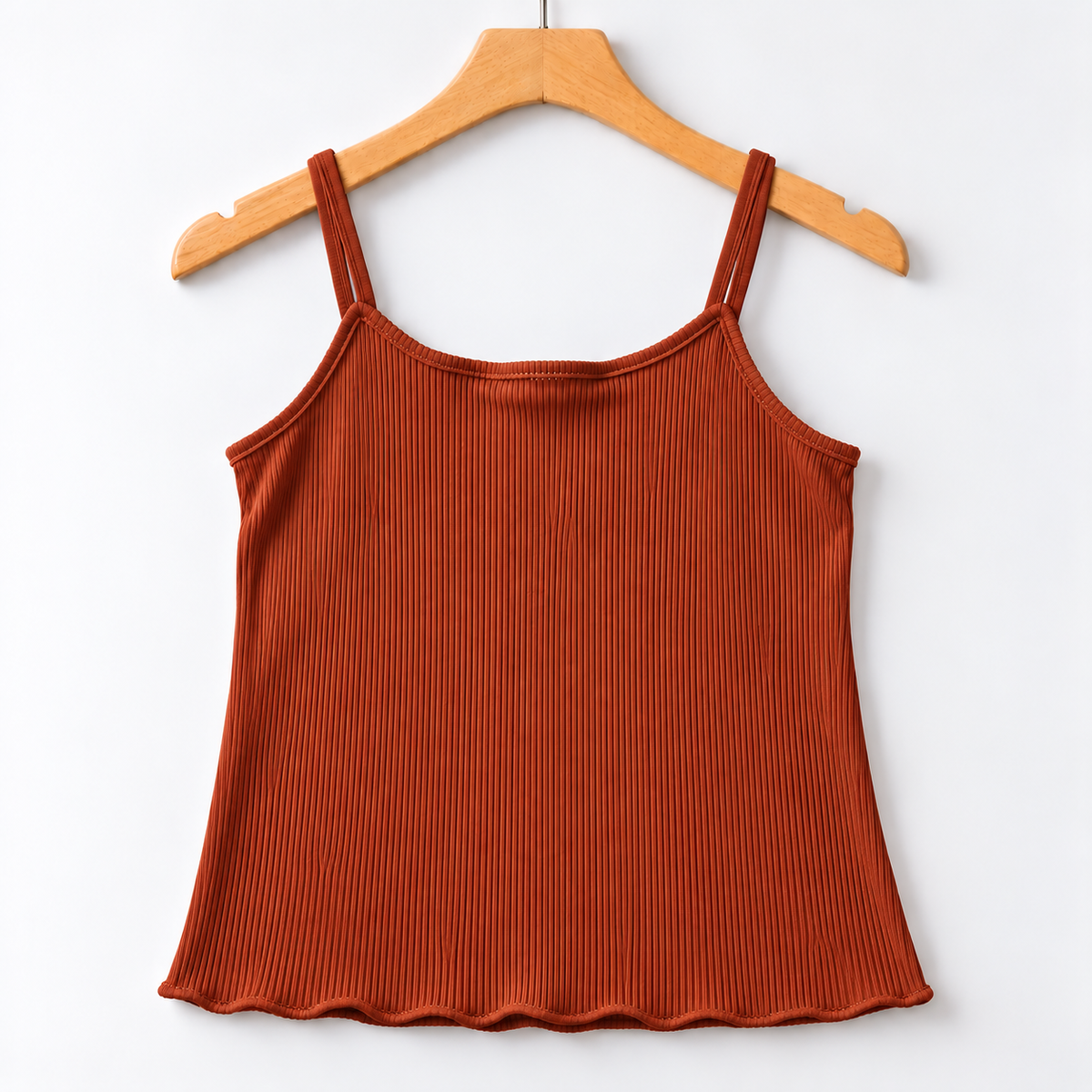 Ribbed Lettuce-Edge Cami Top Rust