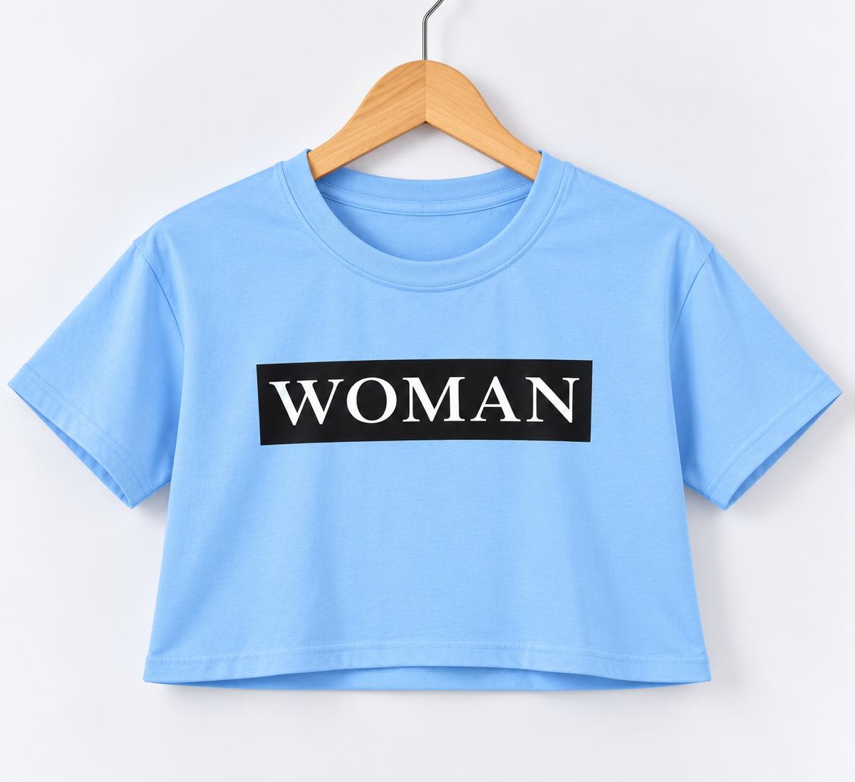 “WOMAN” Crop T-Shirt Blue